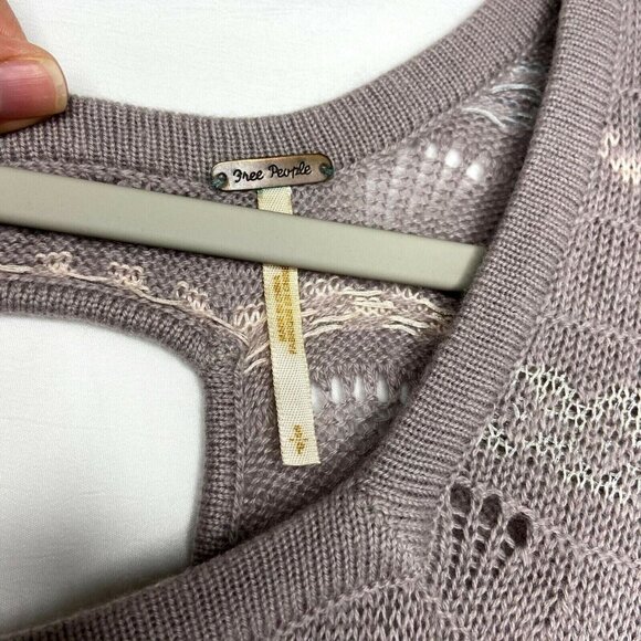 Free People Knit Sweater Size Small Grey Short Sleeve‎ Striped Top 3/4 Sleeves - Picture 3 of 12